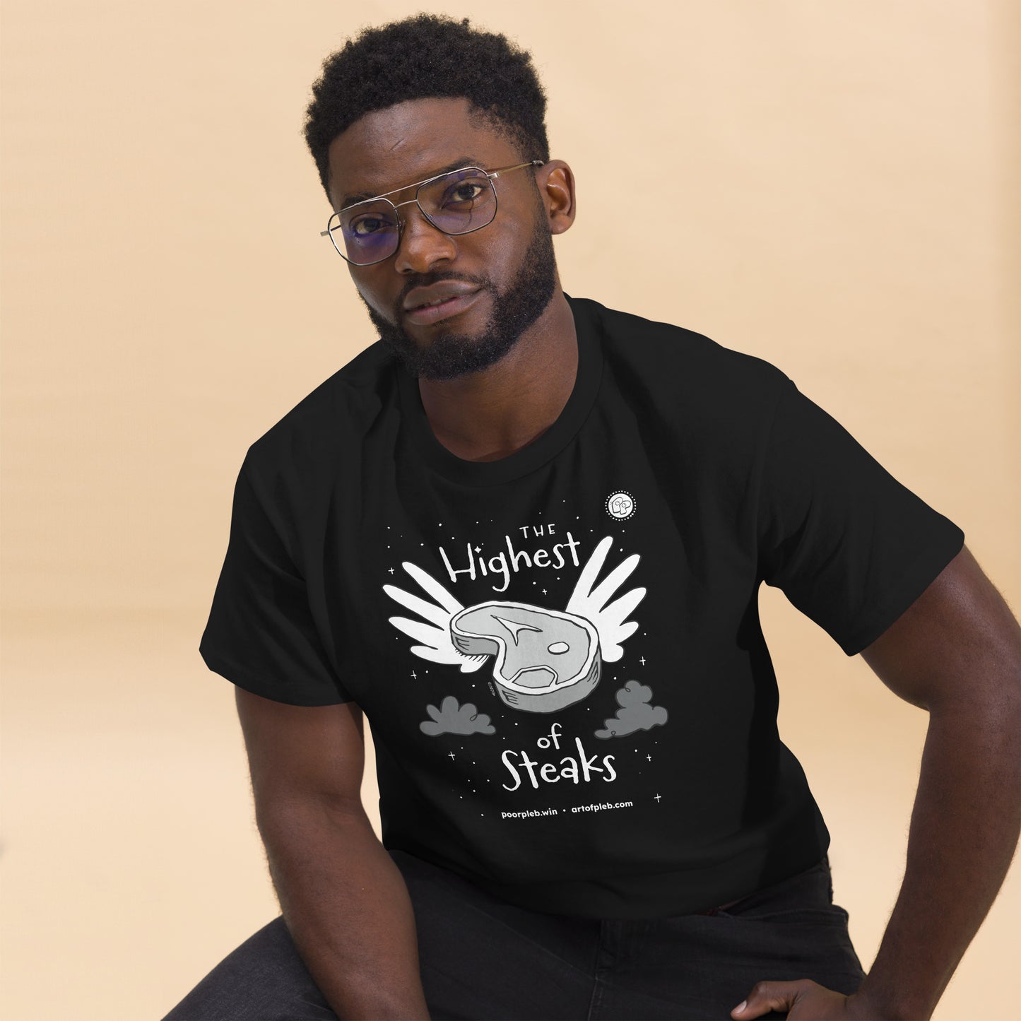 Poor Pleb Highest of Steaks Monochrome - Black T-shirt