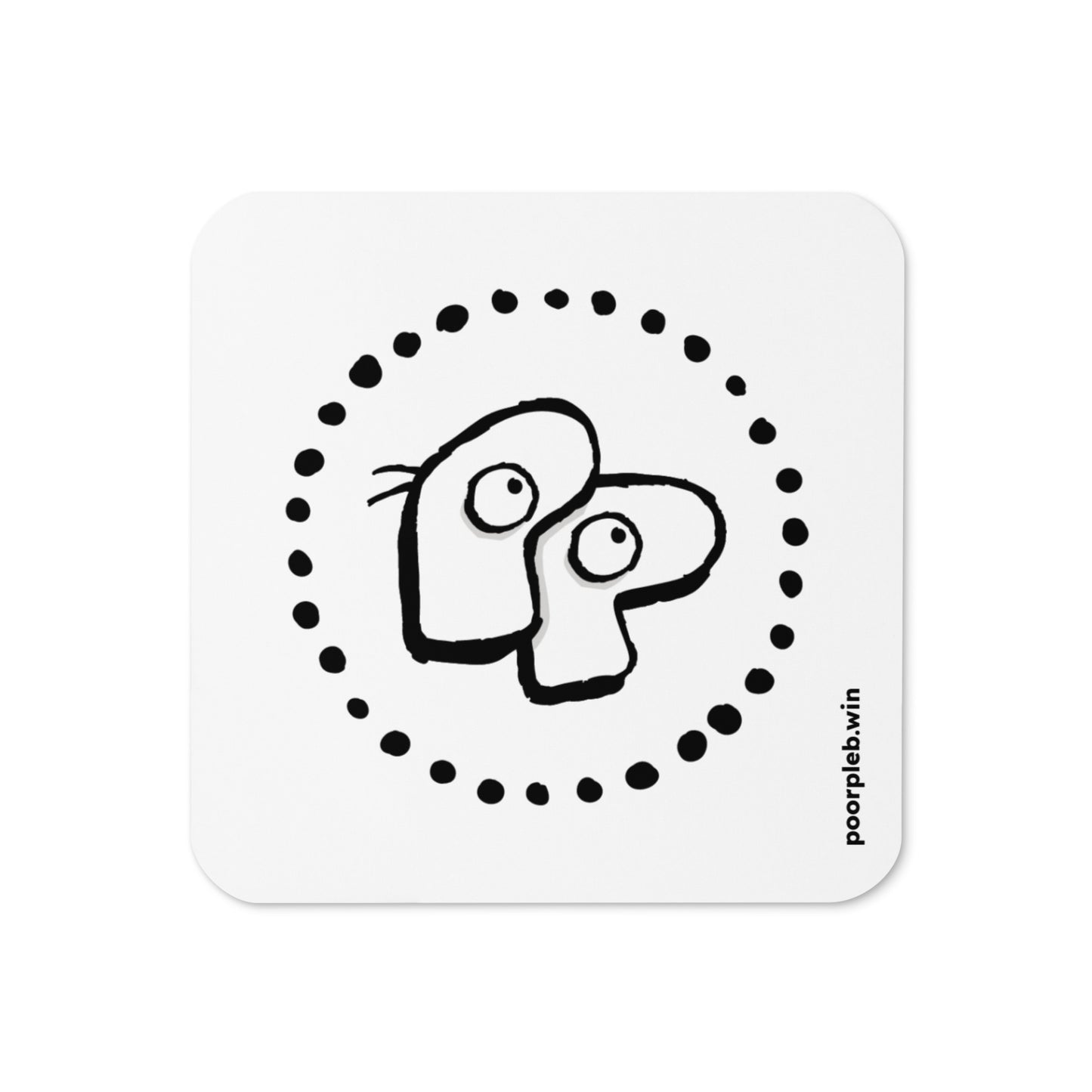 Poor Pleb 'Circle Logo' Single Cork-back Coaster - White url