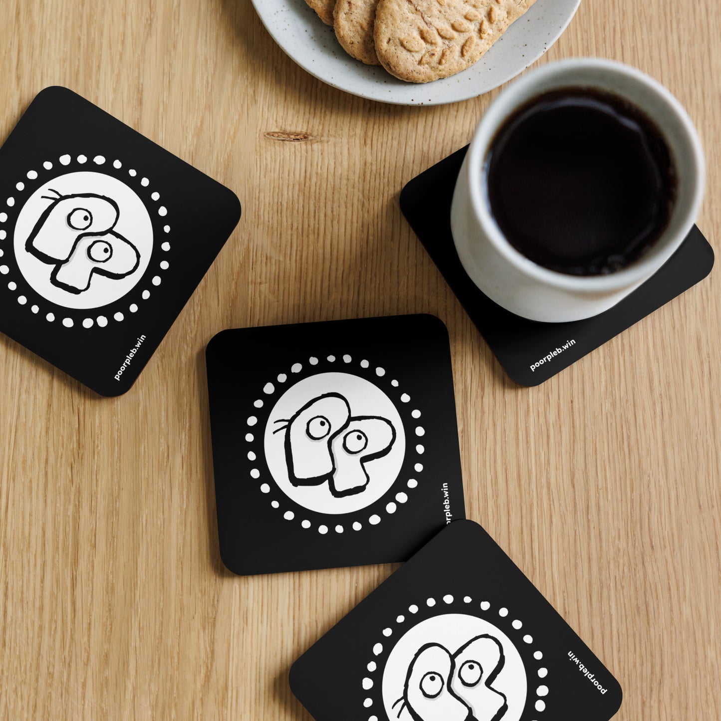 Poor Pleb 'Circle Logo' Single Cork-back Coaster - Black url