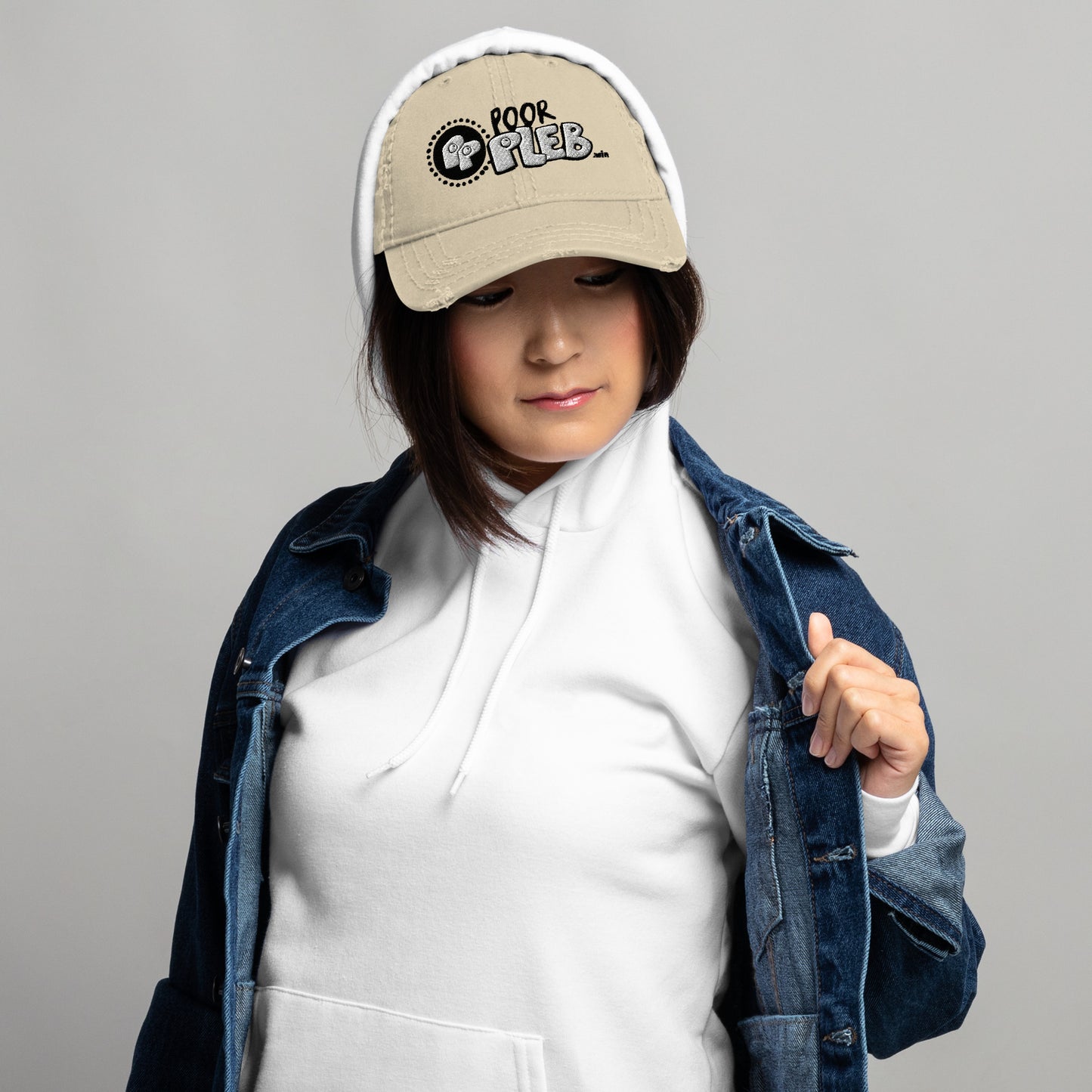Poor Pleb 'Stacked Logo' - Distressed Dad Hat