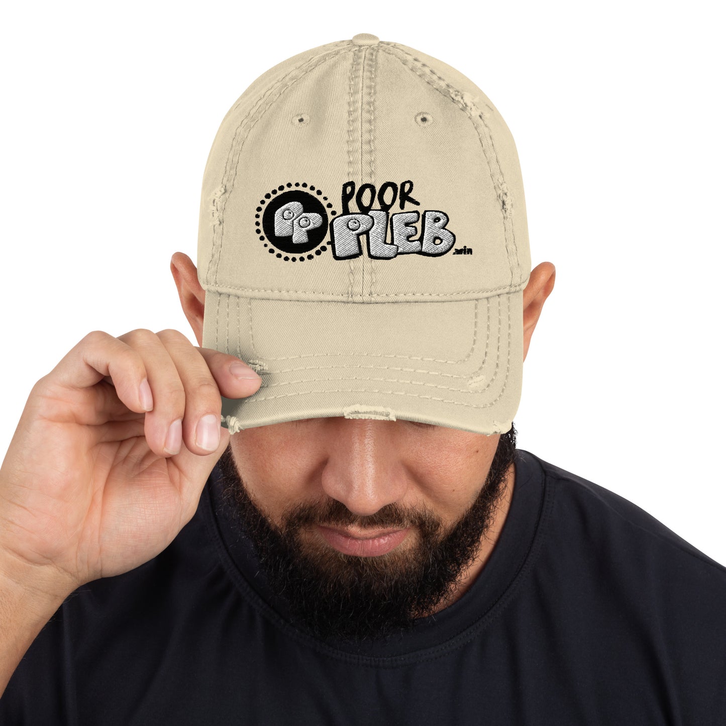 Poor Pleb 'Stacked Logo' - Distressed Dad Hat