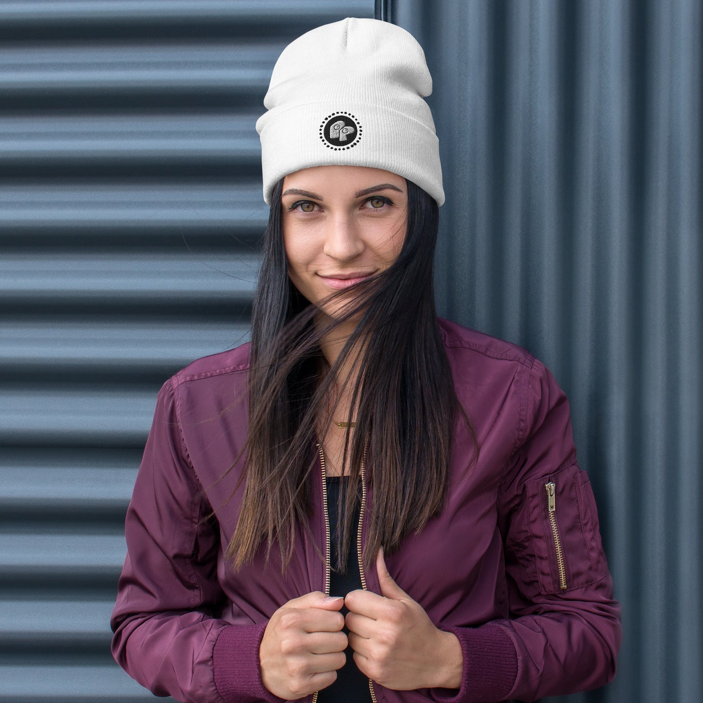Poor Pleb 'circle logo' White Embroidered Beanie