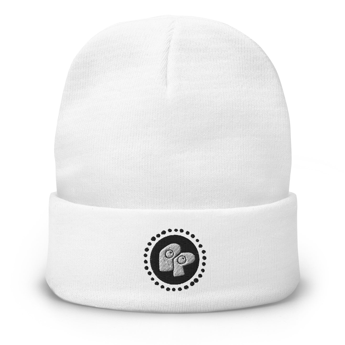 Poor Pleb 'circle logo' White Embroidered Beanie