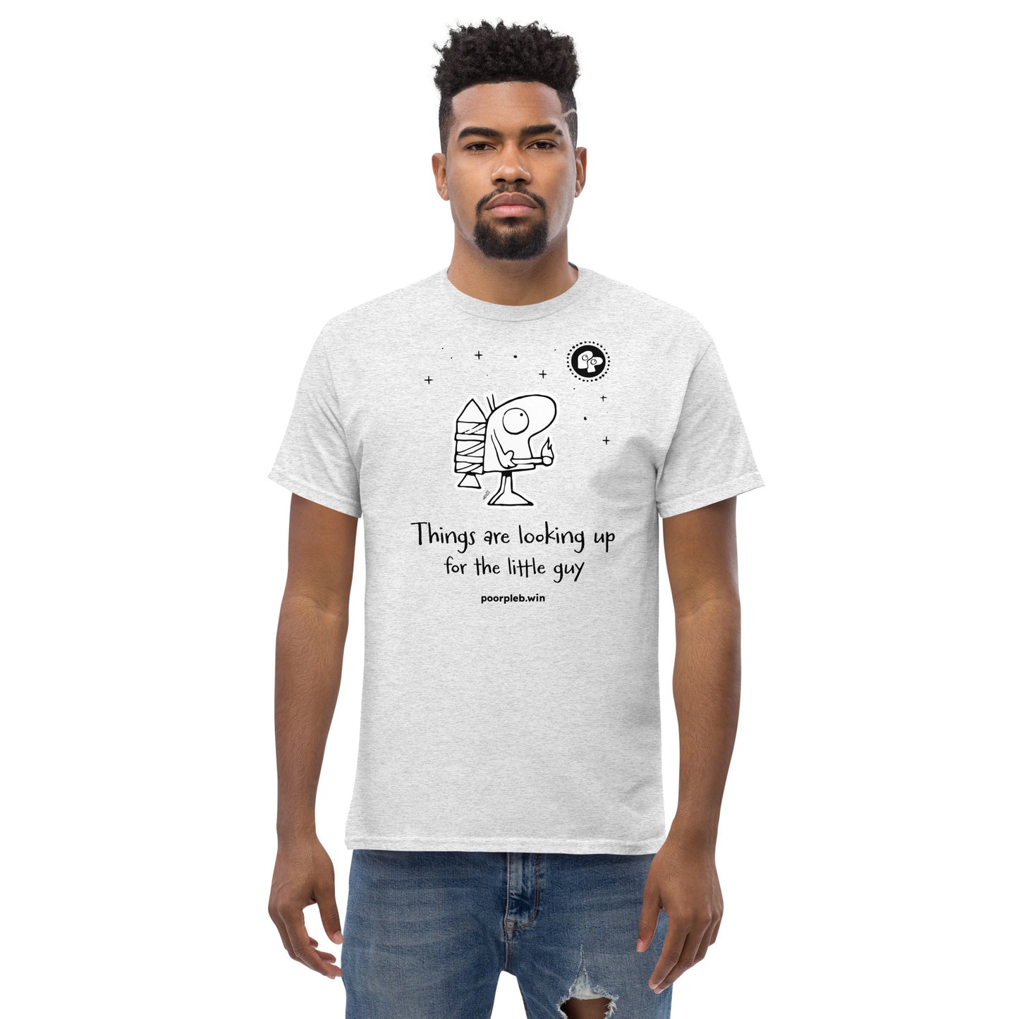 Poor Pleb T-shirt (light colours) - Things are looking up for the little guy - Crypto Biskit