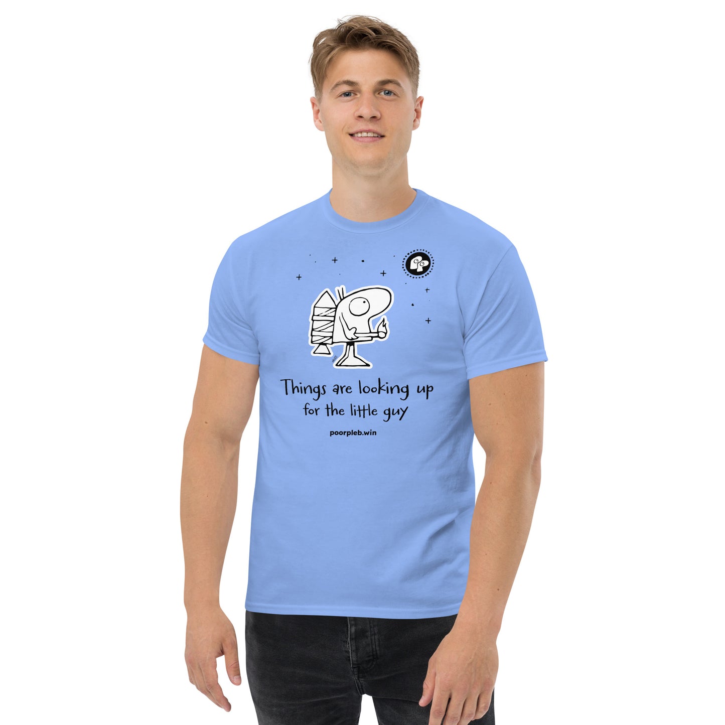 Poor Pleb T-shirt (light colours) - Things are looking up for the little guy - Crypto Biskit