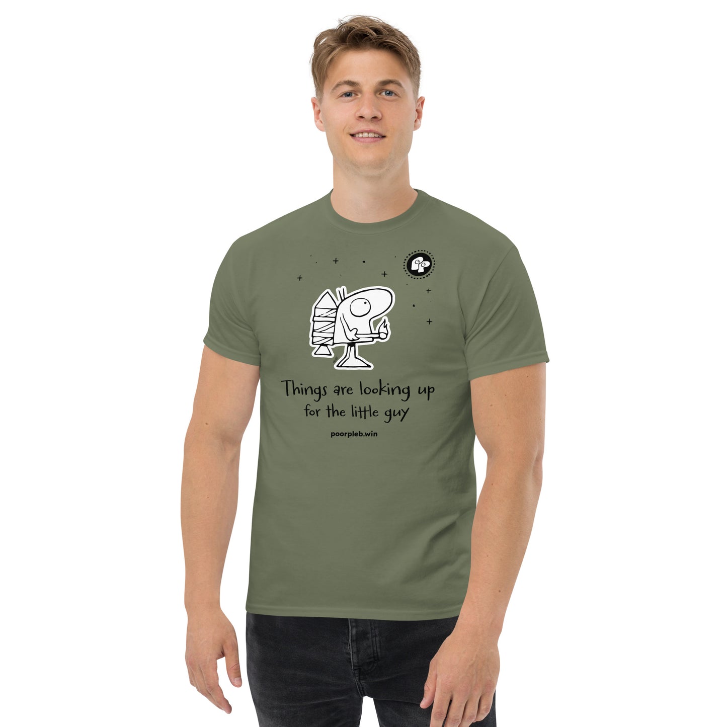 Poor Pleb T-shirt (light colours) - Things are looking up for the little guy - Crypto Biskit