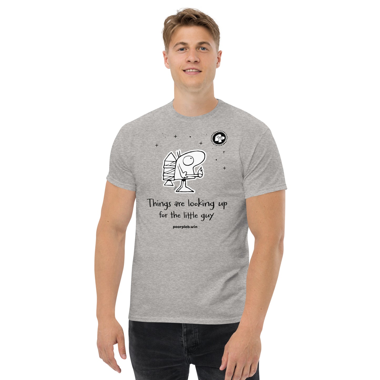 Poor Pleb T-shirt (light colours) - Things are looking up for the little guy - Crypto Biskit