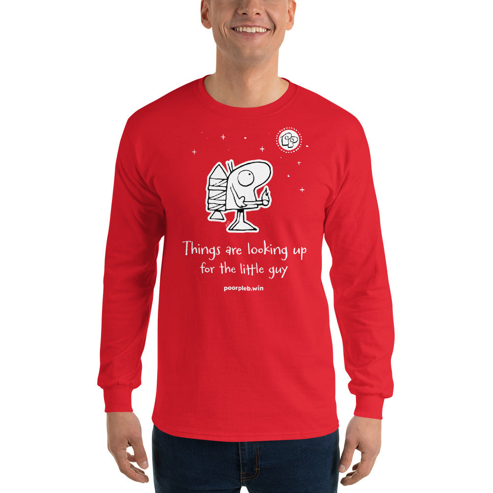 Poor Pleb Men’s Long Sleeve Shirt (dark colours) - Things are looking up for the little guy - Crypto Biskit