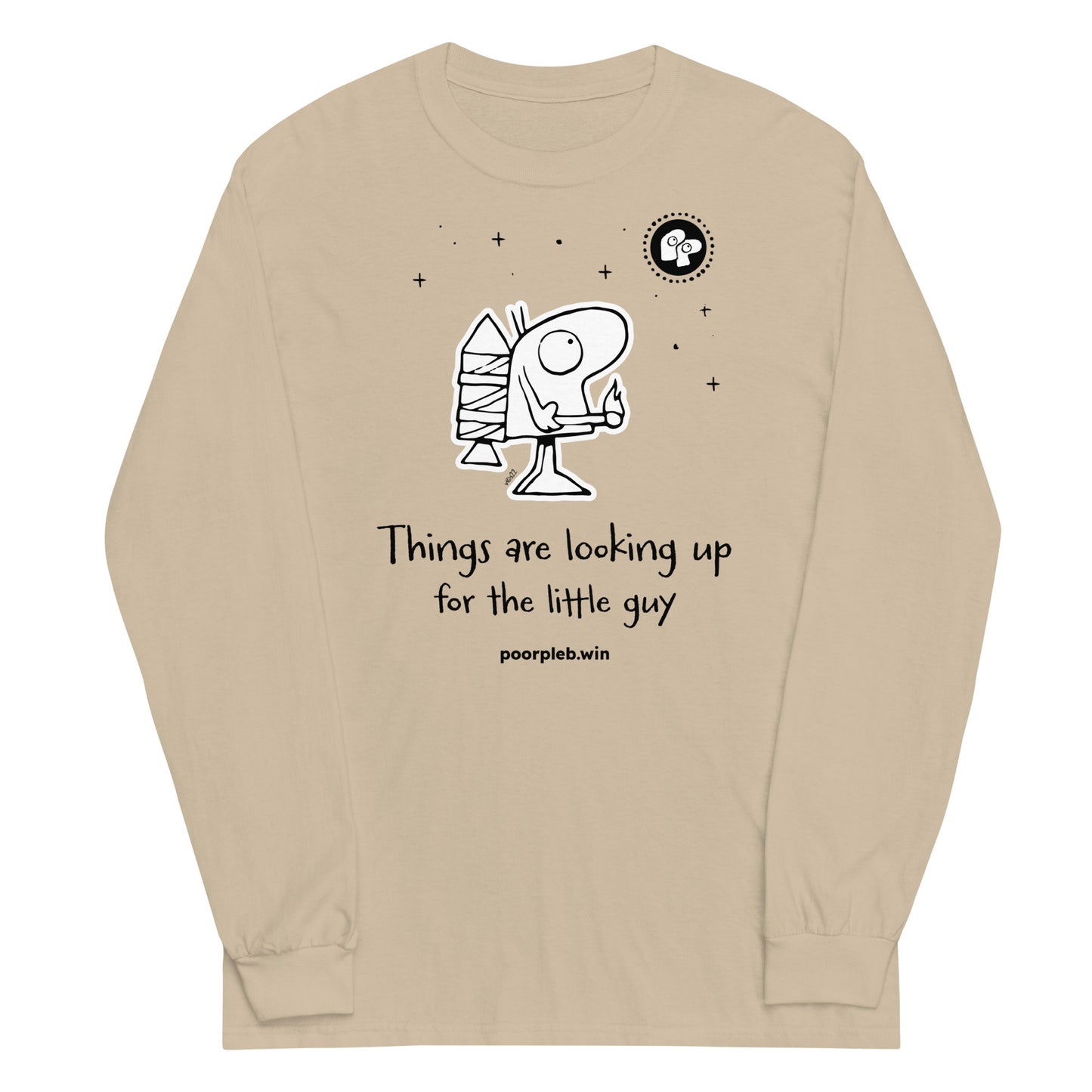 Poor Pleb Men’s Long Sleeve Shirt (light colours) - Things are looking up for the little guy - Crypto Biskit