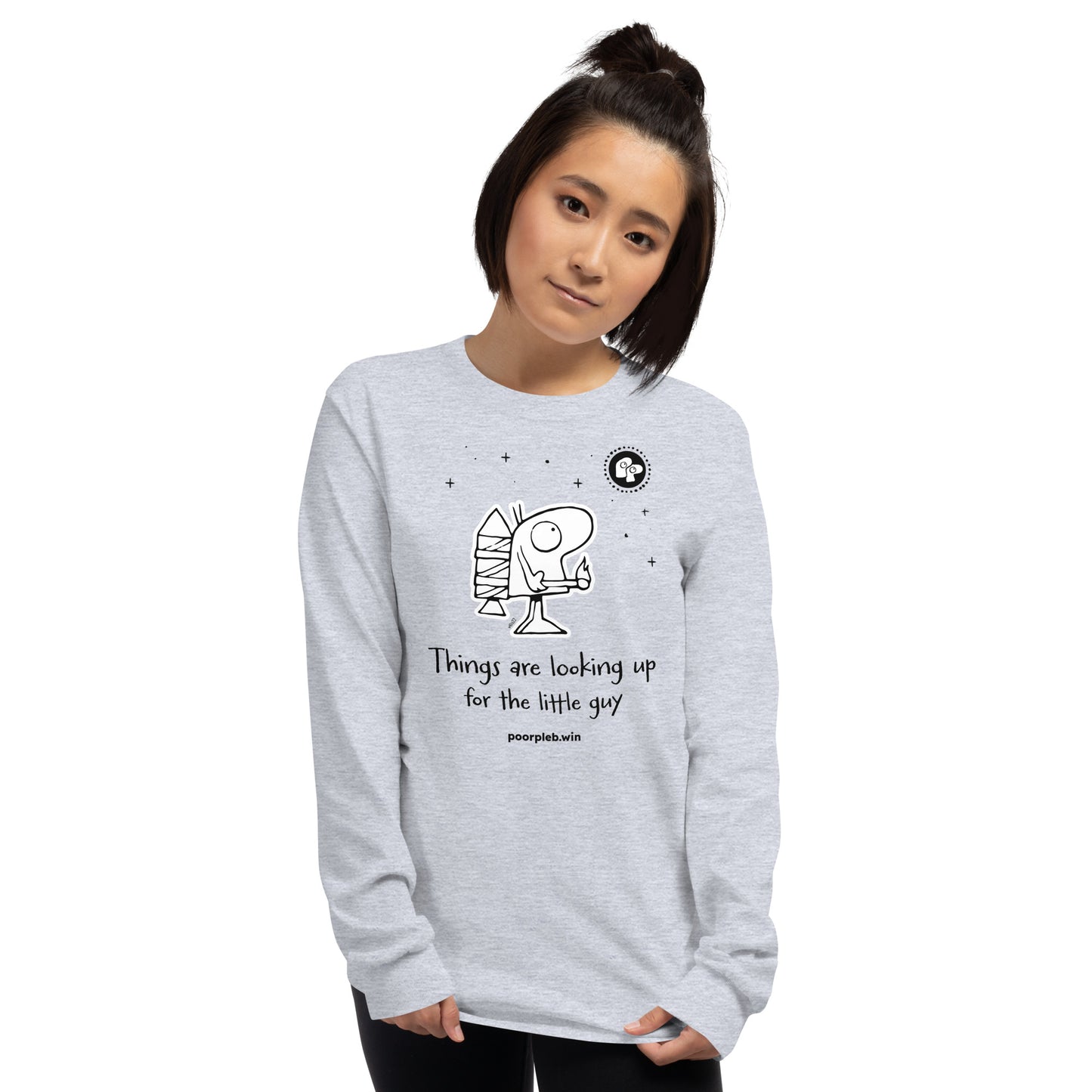 Poor Pleb Men’s Long Sleeve Shirt (light colours) - Things are looking up for the little guy - Crypto Biskit