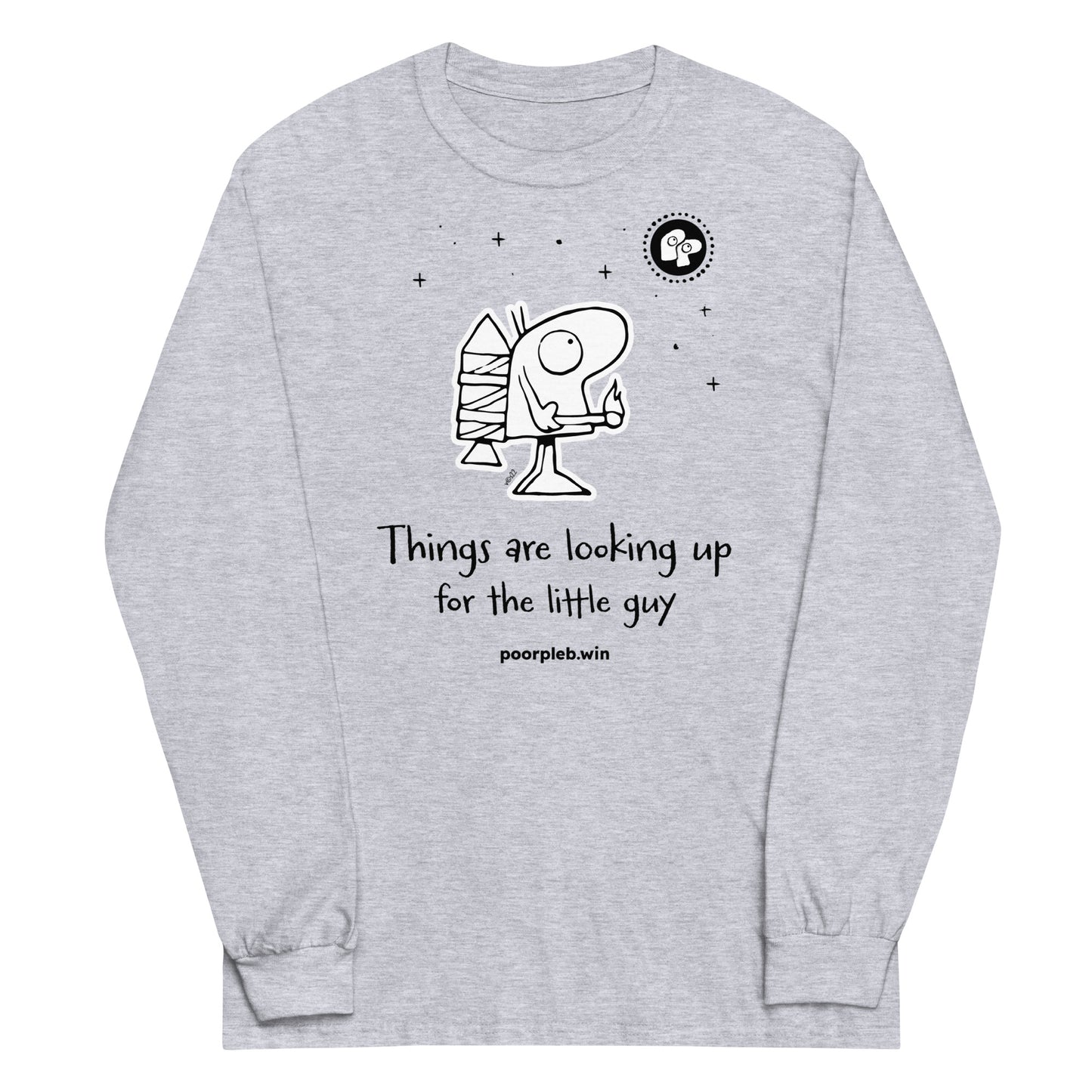 Poor Pleb Men’s Long Sleeve Shirt (light colours) - Things are looking up for the little guy - Crypto Biskit