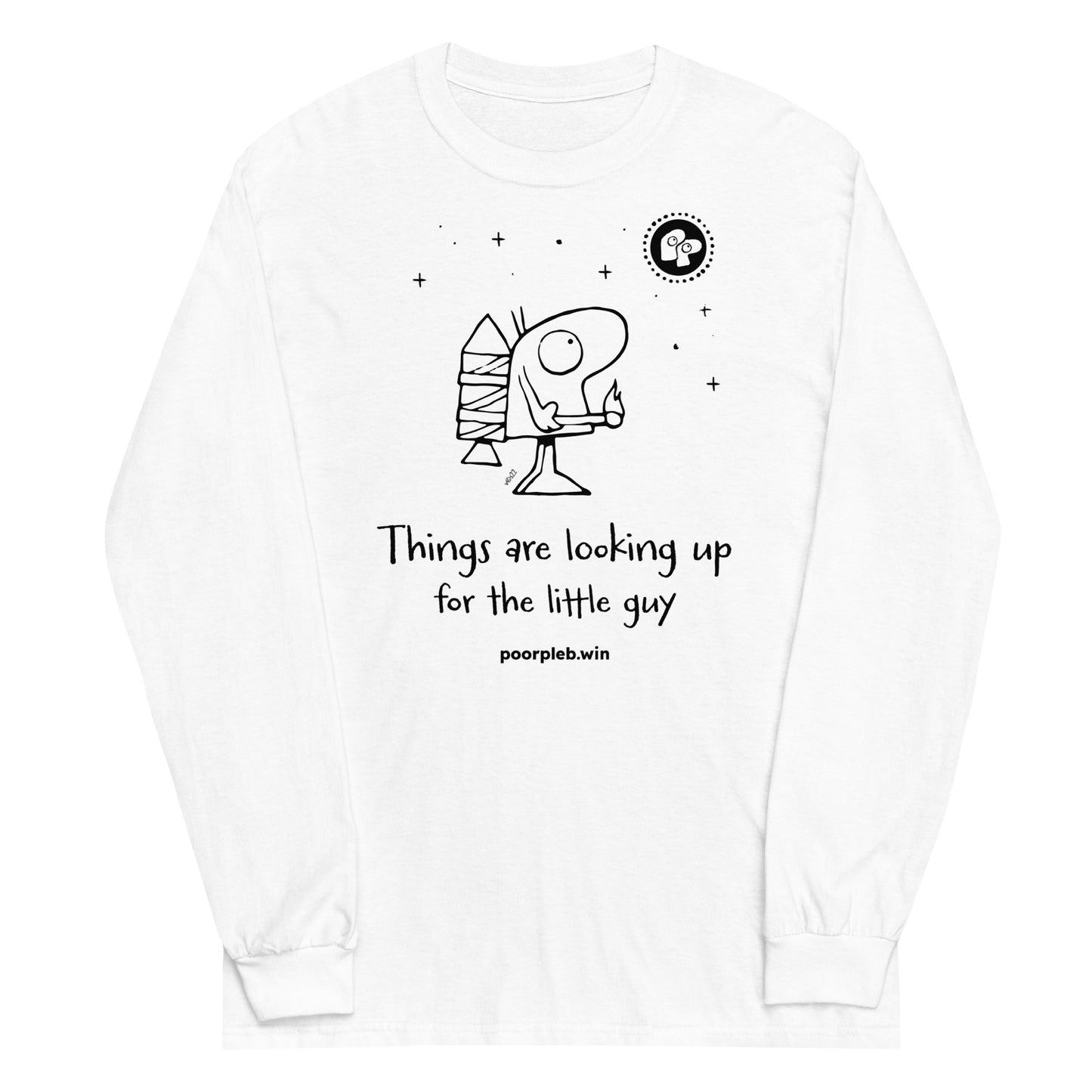 Poor Pleb Men’s Long Sleeve Shirt (light colours) - Things are looking up for the little guy - Crypto Biskit