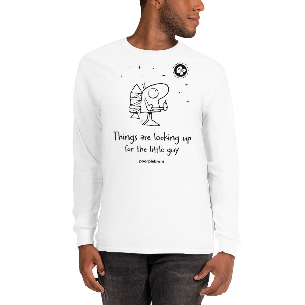 Poor Pleb Men’s Long Sleeve Shirt (light colours) - Things are looking up for the little guy - Crypto Biskit