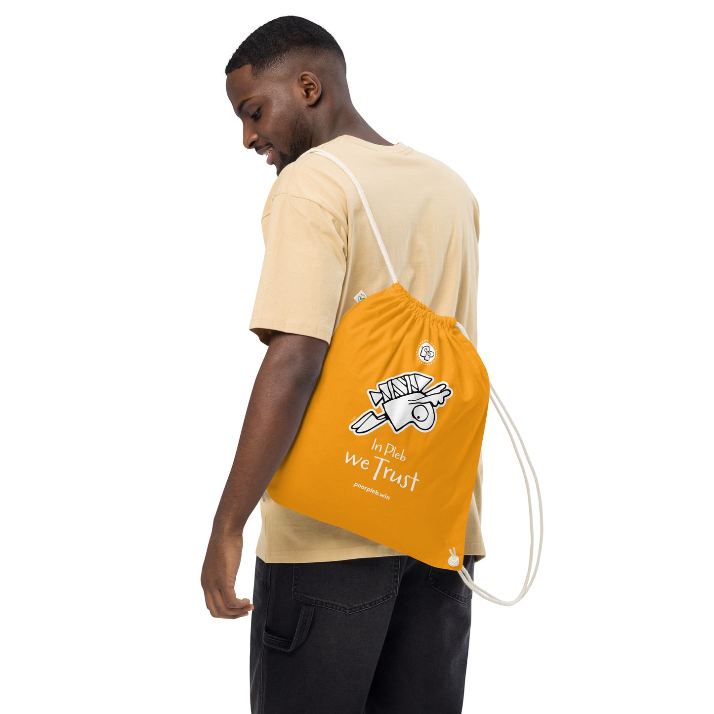 Poor Pleb Organic cotton drawstring bag (dark colours) - In Plebs we Trust - Crypto Biskit