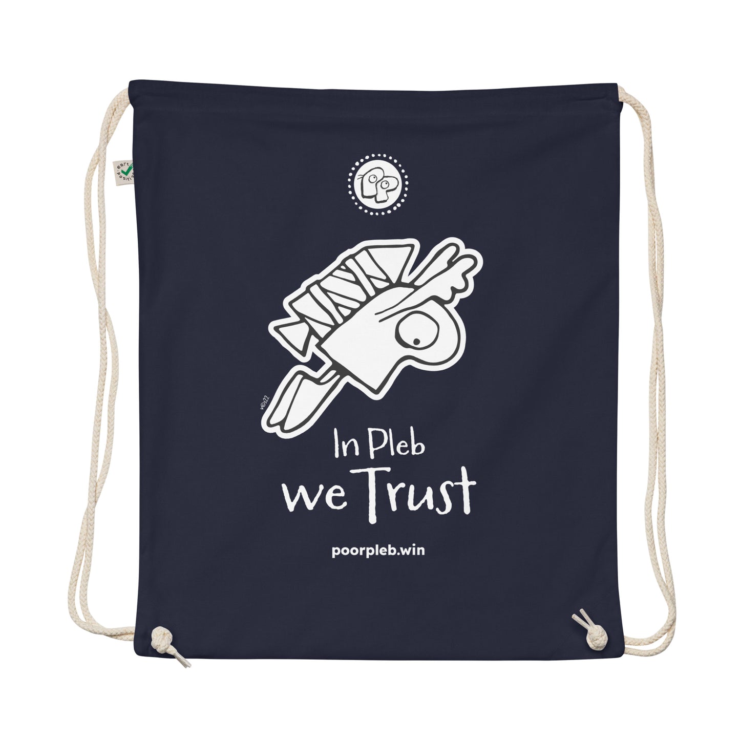Poor Pleb Organic cotton drawstring bag (dark colours) - In Plebs we Trust - Crypto Biskit