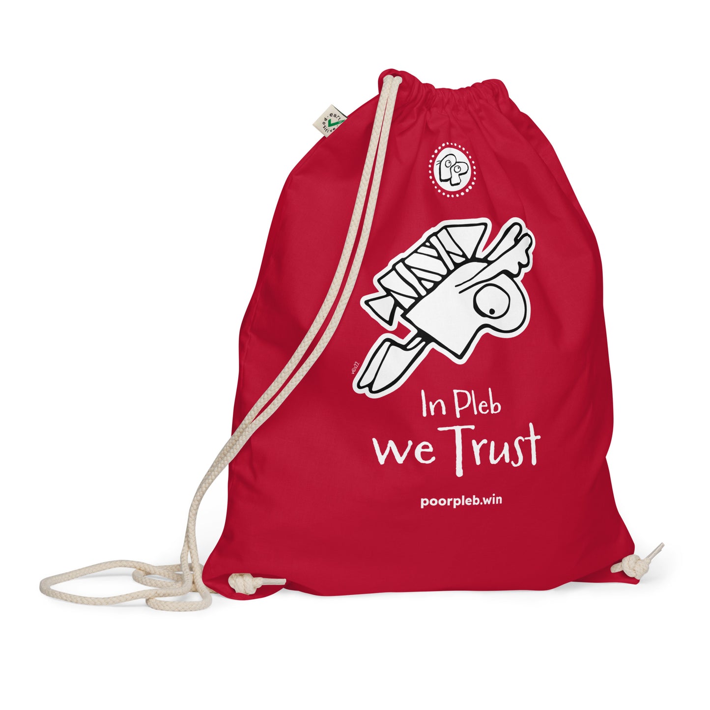 Poor Pleb Organic cotton drawstring bag (dark colours) - In Plebs we Trust - Crypto Biskit