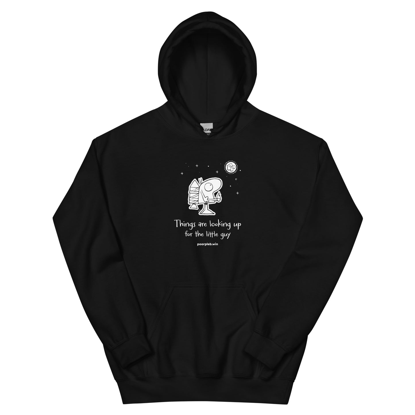 Poor Pleb Unisex Heavy Blend Hoodie (dark colours) - Things are looking up for the little guy - Crypto Biskit