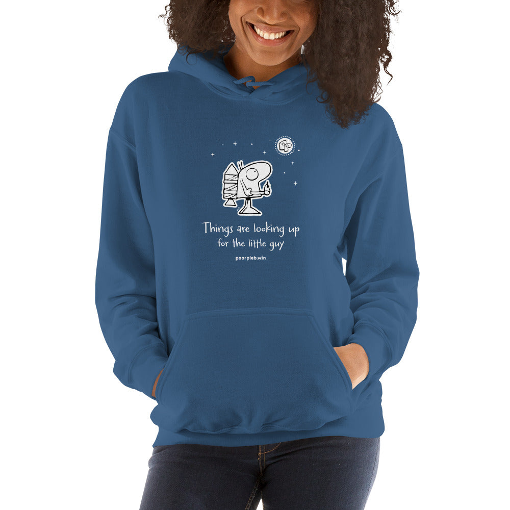 Poor Pleb Unisex Heavy Blend Hoodie (dark colours) - Things are looking up for the little guy - Crypto Biskit