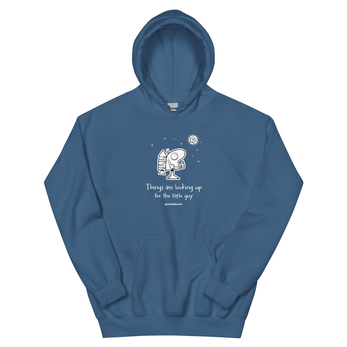 Poor Pleb Unisex Heavy Blend Hoodie (dark colours) - Things are looking up for the little guy - Crypto Biskit