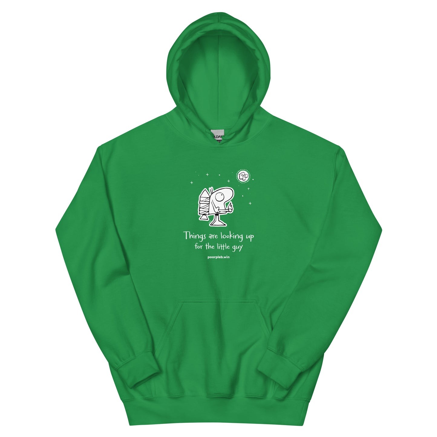 Poor Pleb Unisex Heavy Blend Hoodie (dark colours) - Things are looking up for the little guy - Crypto Biskit
