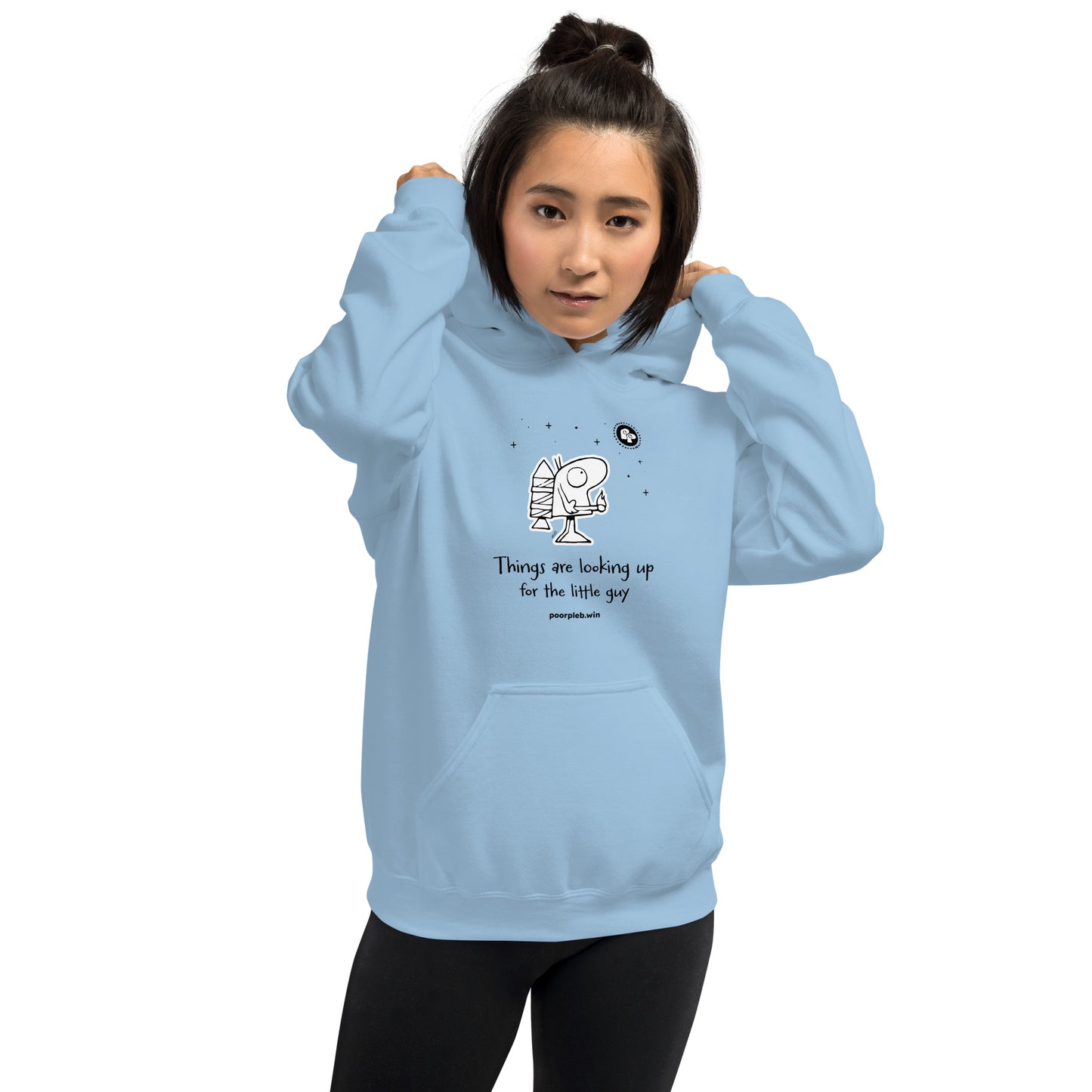 Poor Pleb Unisex Heavy Blend Hoodie (light colours) - Things are looking up for the little guy - Crypto Biskit