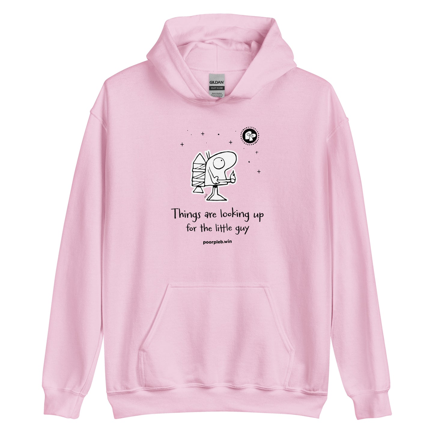 Poor Pleb Unisex Heavy Blend Hoodie (light colours) - Things are looking up for the little guy - Crypto Biskit