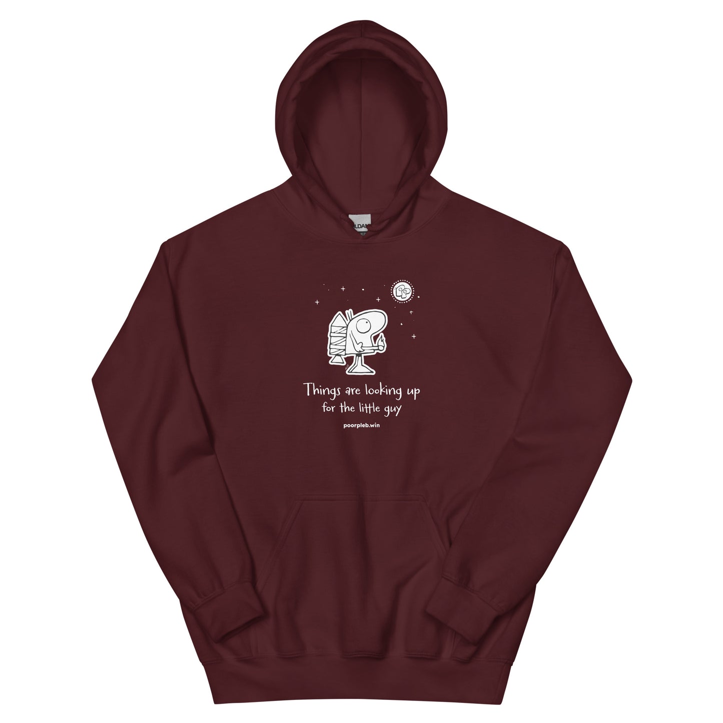 Poor Pleb Unisex Heavy Blend Hoodie (dark colours) - Things are looking up for the little guy - Crypto Biskit