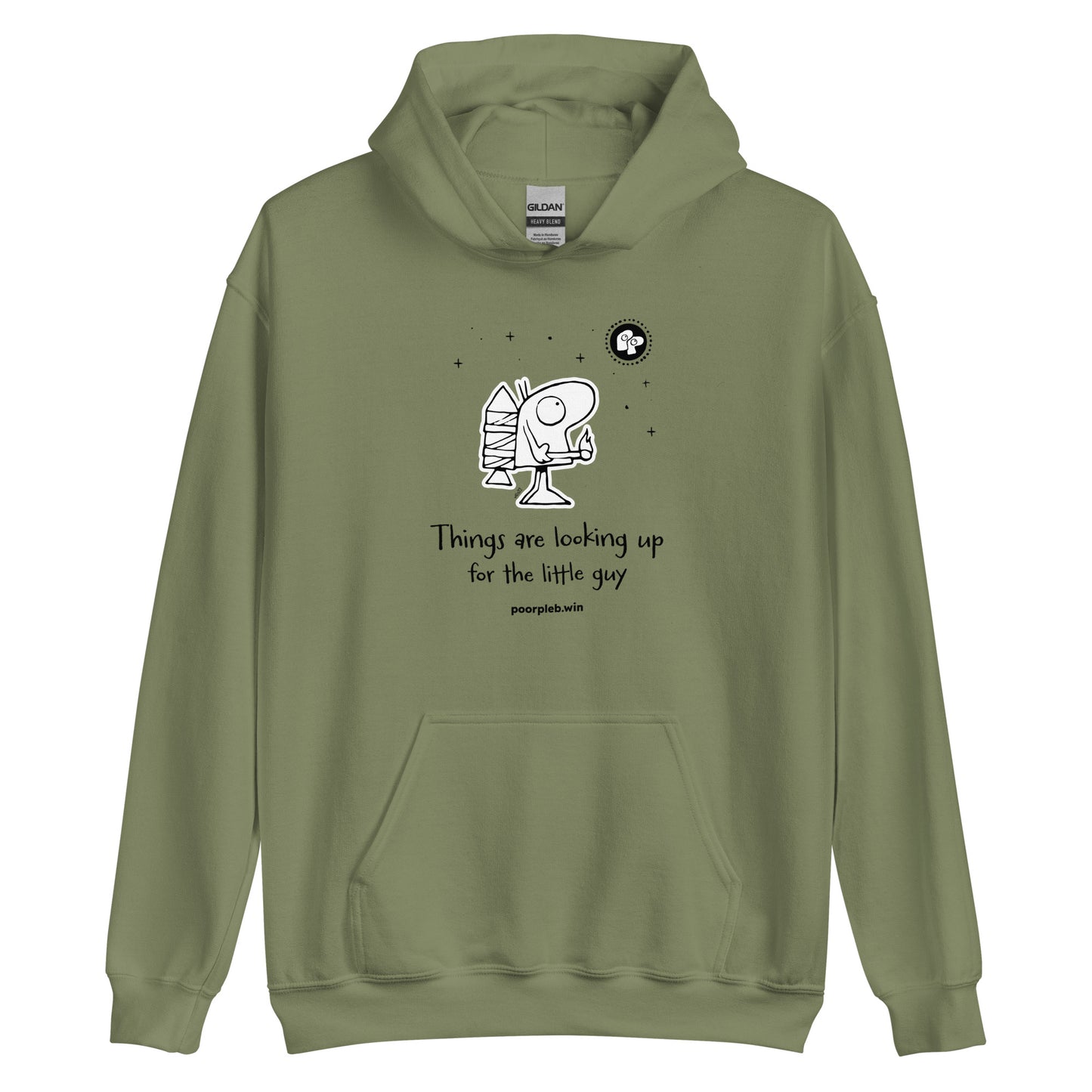 Poor Pleb Unisex Heavy Blend Hoodie (light colours) - Things are looking up for the little guy - Crypto Biskit