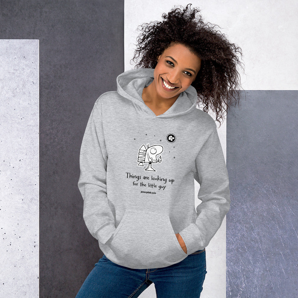 Poor Pleb Unisex Heavy Blend Hoodie (light colours) - Things are looking up for the little guy - Crypto Biskit