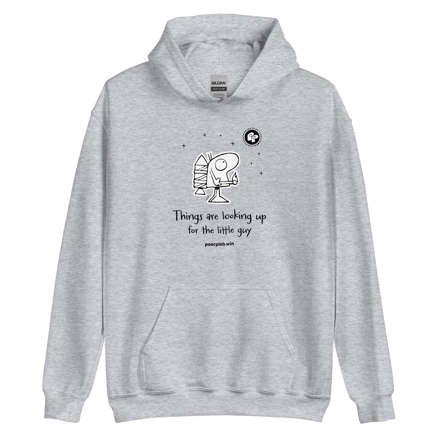 Poor Pleb Unisex Heavy Blend Hoodie (light colours) - Things are looking up for the little guy - Crypto Biskit