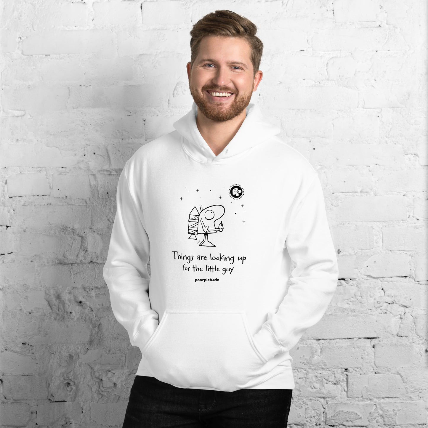 Poor Pleb Unisex Heavy Blend Hoodie (light colours) - Things are looking up for the little guy - Crypto Biskit