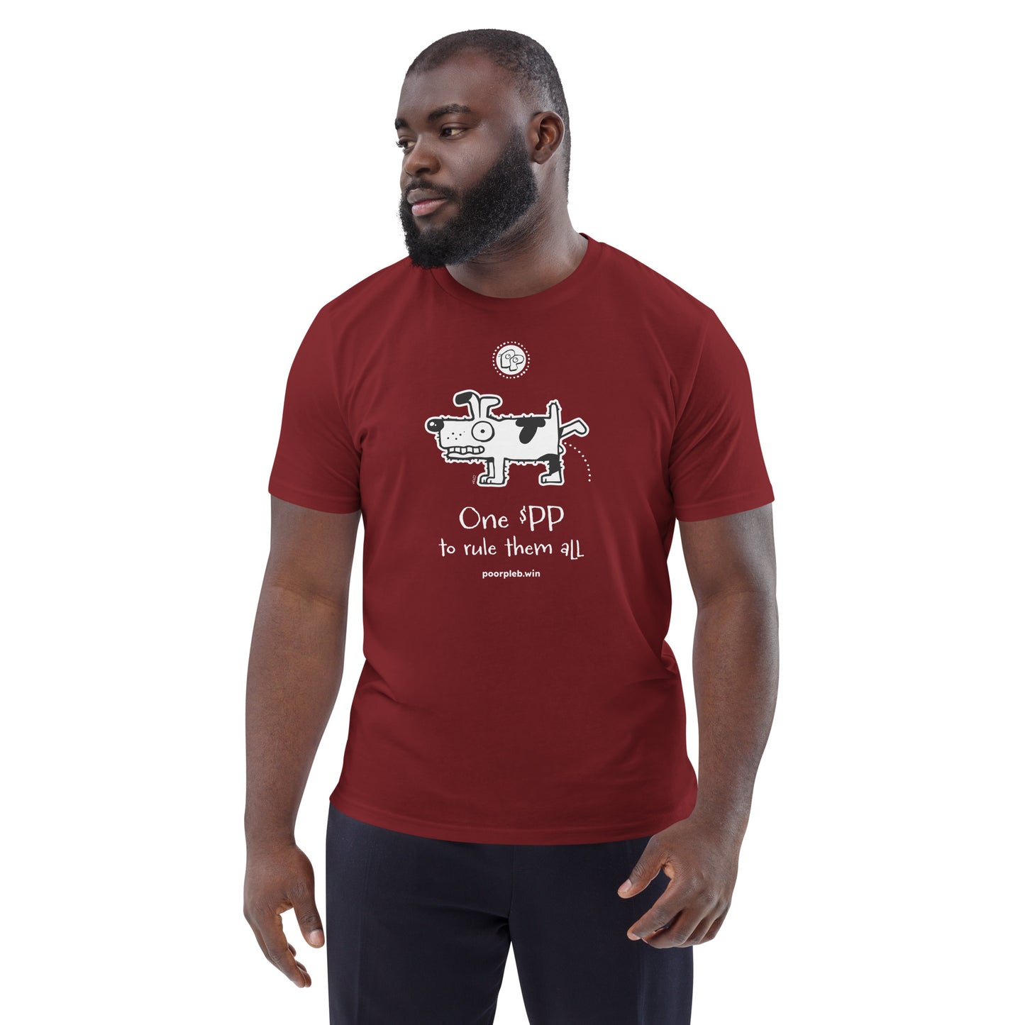 Poor Pleb Unisex Organic Cotton T-shirt (dark colours) - One $PP to rule them all - Crypto Biskit