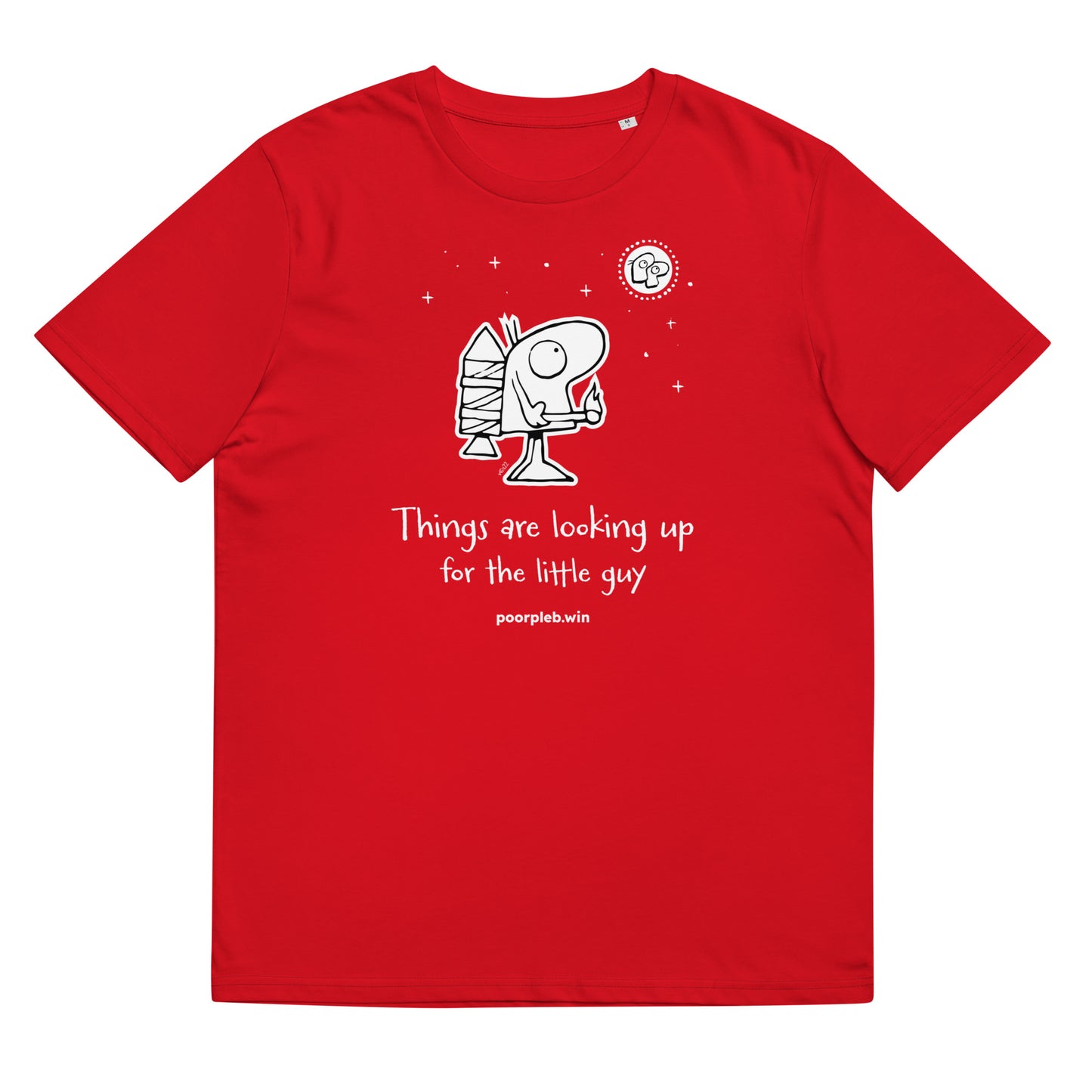 Poor Pleb Unisex Organic Cotton T-Shirt (dark colours) - Things are looking up for the little guy - Crypto Biskit
