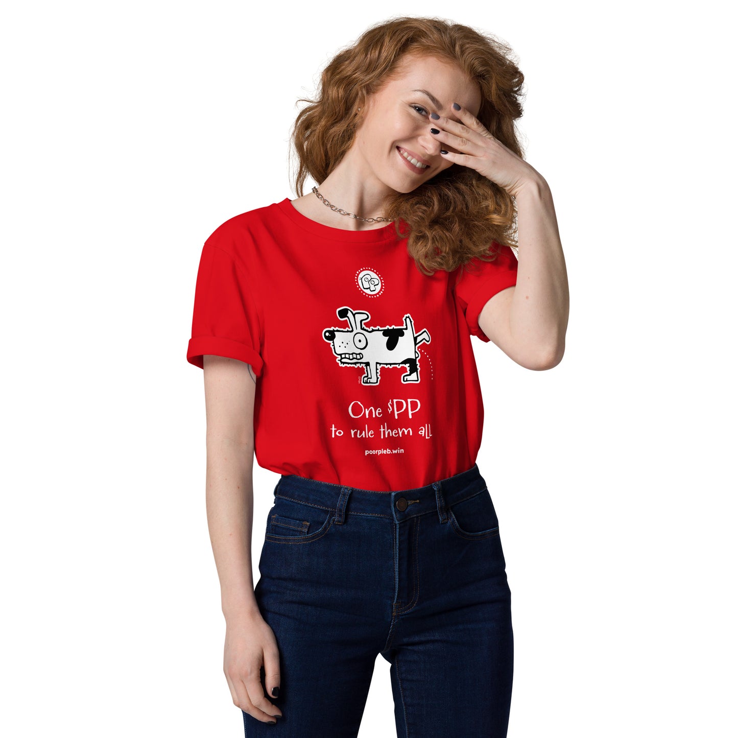 Poor Pleb Unisex Organic Cotton T-shirt (dark colours) - One $PP to rule them all - Crypto Biskit