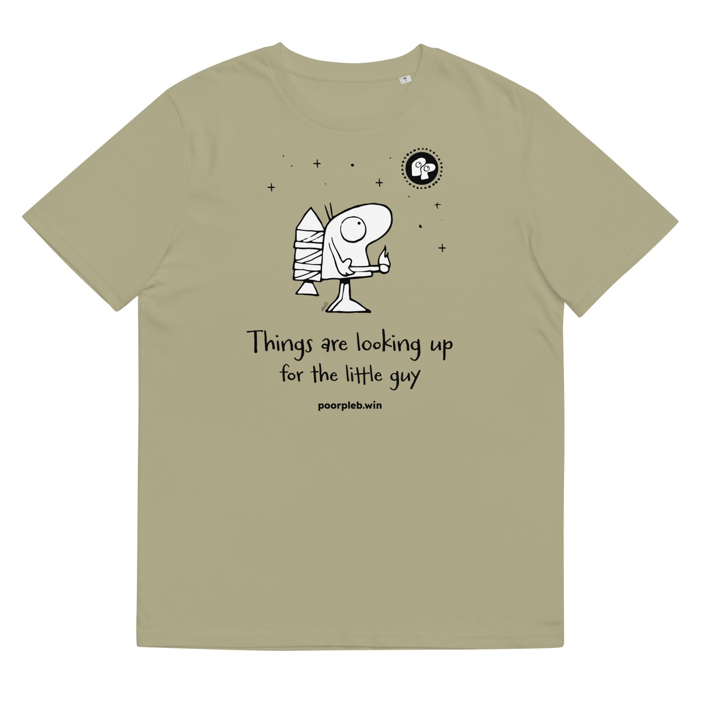 Poor Pleb Unisex Organic Cotton T-Shirt (light colours) - Things are looking up for the little guy - Crypto Biskit