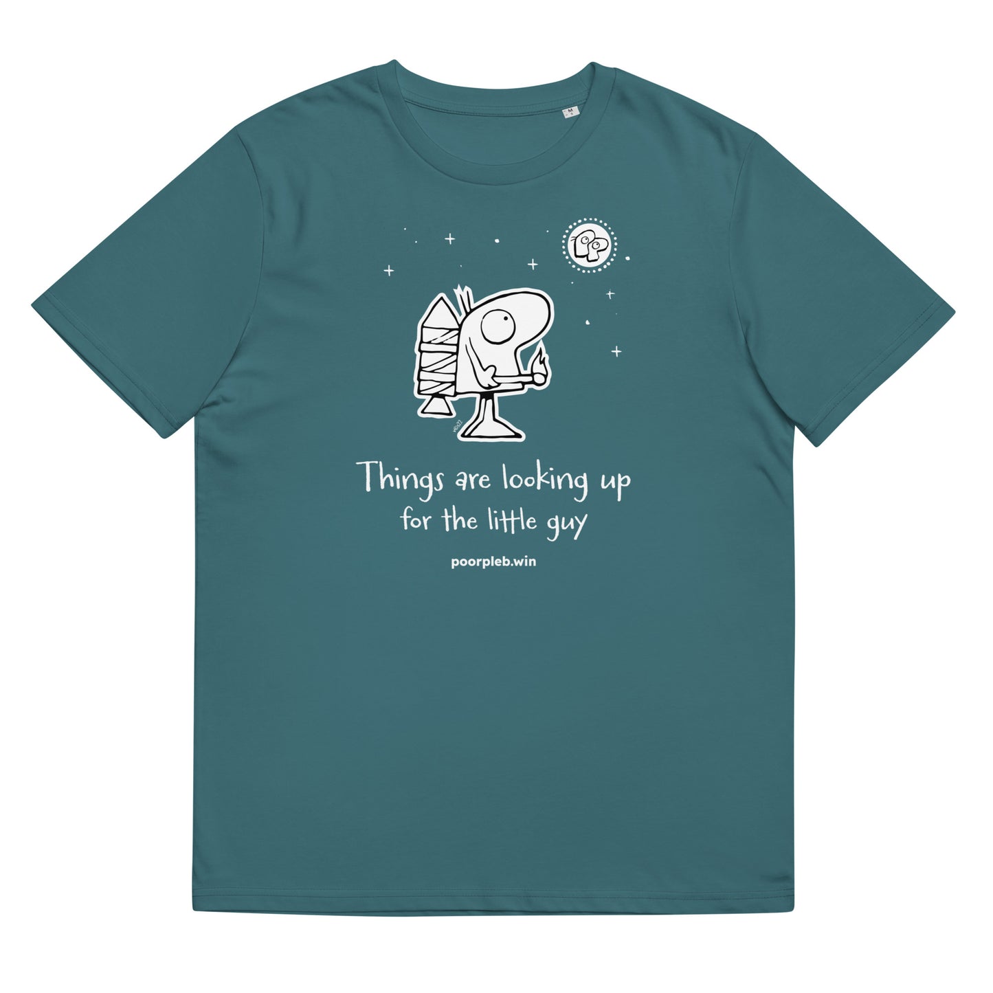 Poor Pleb Unisex Organic Cotton T-Shirt (dark colours) - Things are looking up for the little guy - Crypto Biskit
