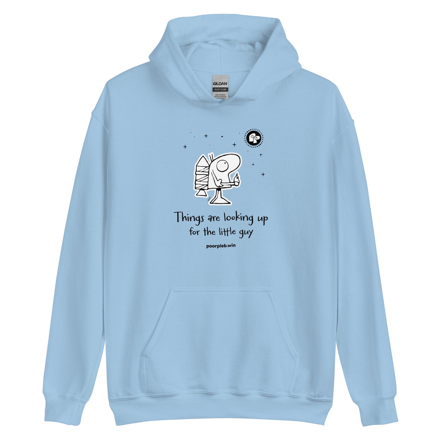 Poor Pleb Unisex Heavy Blend Hoodie (light colours) - Things are looking up for the little guy - Crypto Biskit