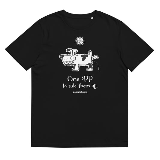 Poor Pleb Unisex Organic Cotton T-shirt (dark colours) - One $PP to rule them all - Crypto Biskit